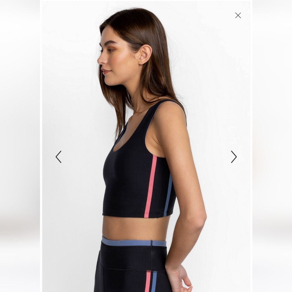 Johnny Was Reversible Mid Drift Cropped Tank Top Black Blue Women Size Large NWT